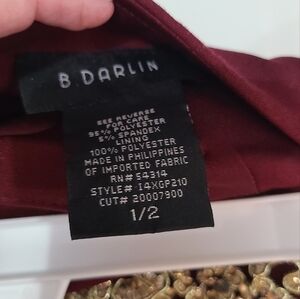 Burgundy strapless dress with gold design, size 1/2